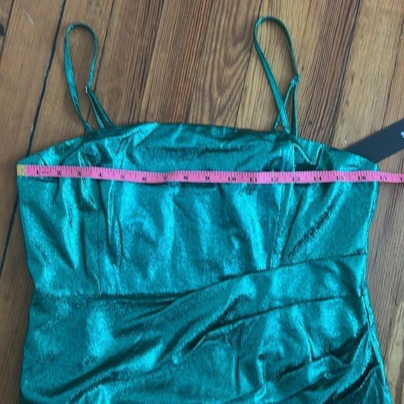 Lulus Always Envied Green Metallic Gathered Mini Dress - Size L - Picture 13 of 15